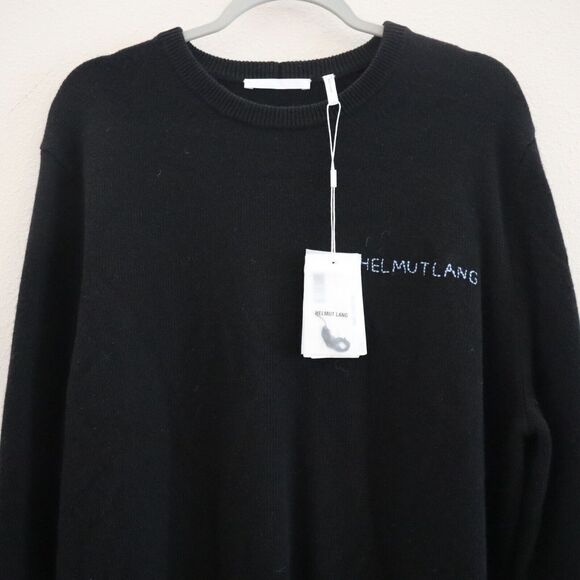 Helmut Lang M09HM702 Men's Sz Small Black Kurt Crew Neck Logo L/S Sweater $375 - Picture 3 of 8